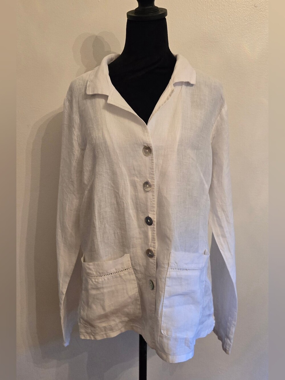 Sunny Side Up White Linen Jacket Made In USA Womens Large